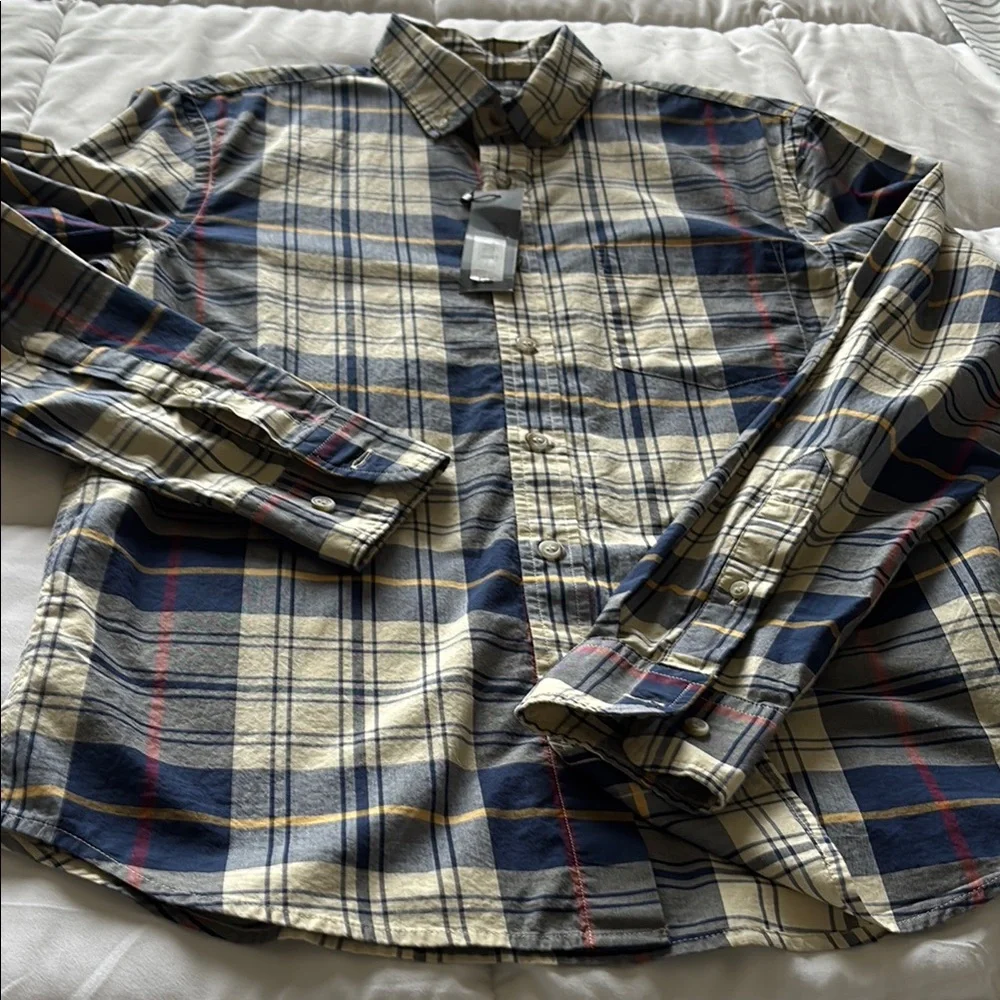 NWT Banana Republic Blue and Yellow Casual Button Down Shirt Sz Small 💯 Cotton